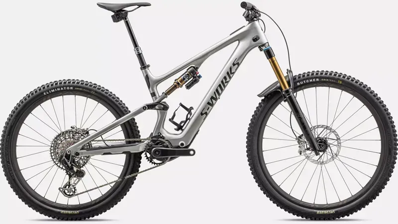 Specialized S-Works Turbo Levo SL Carbon E-Mountain Bike In Gloss Brushed Black Liquid Metal/Satin Black Chrome Foil