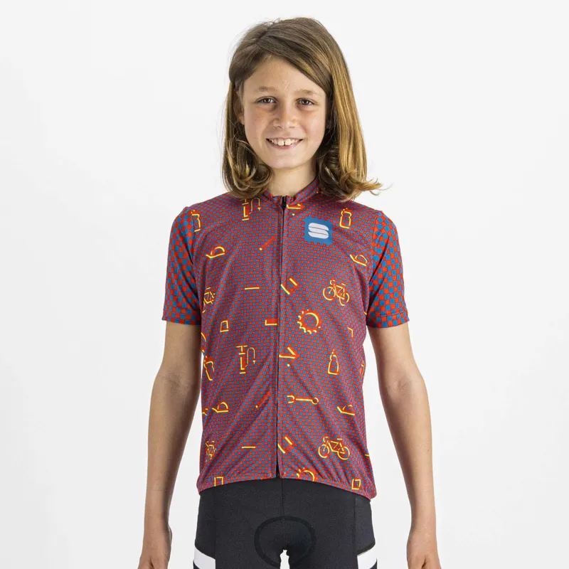 Sportful Checkmate Boy's Jersey in Red/Blue/Pompelmo